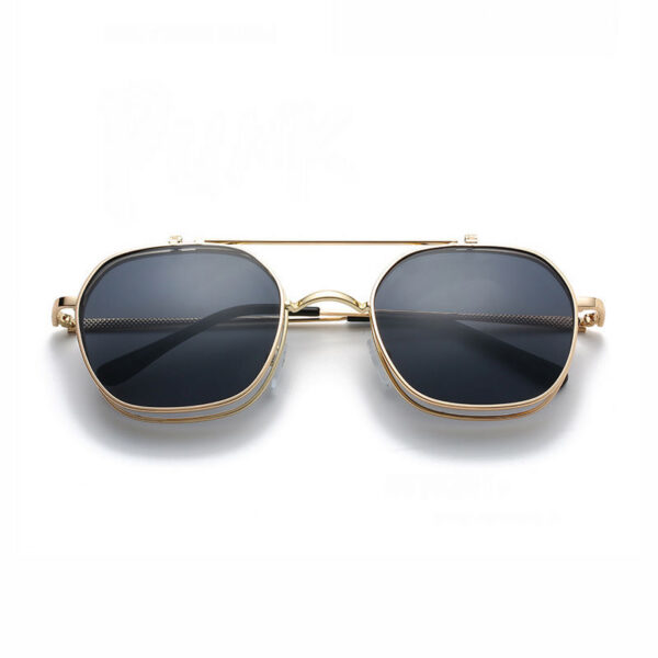 Retro Square Flip Up Sunglasses Gold-Tone Metal Frame
