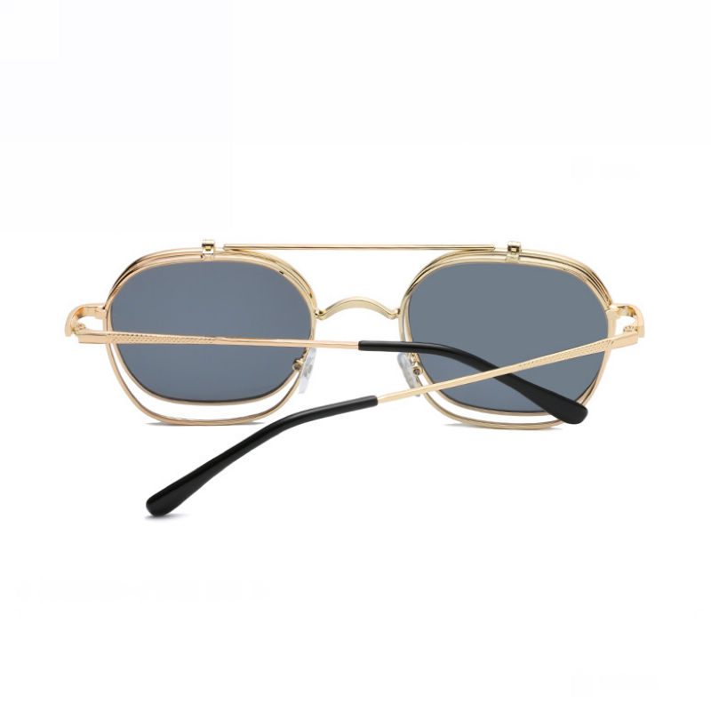 Retro Square Flip Up Sunglasses Gold-Tone Metallic