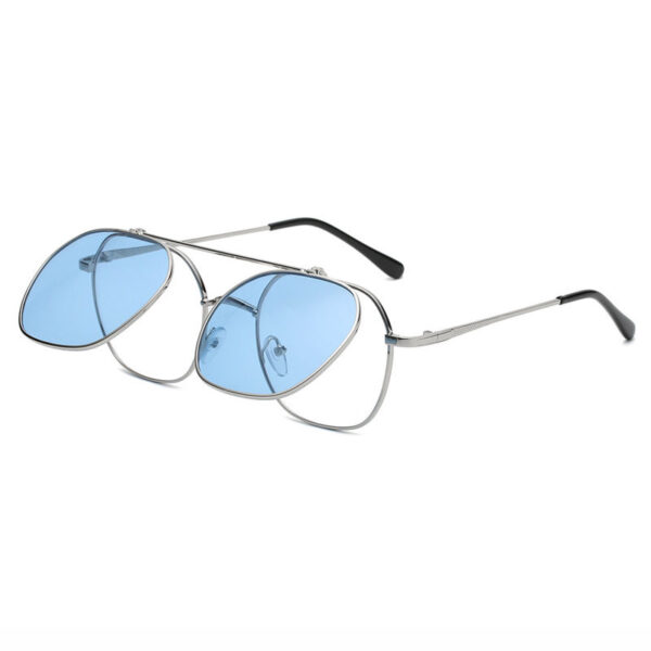 Retro Square Flip Up Sunglasses Silver-Tone/Blue