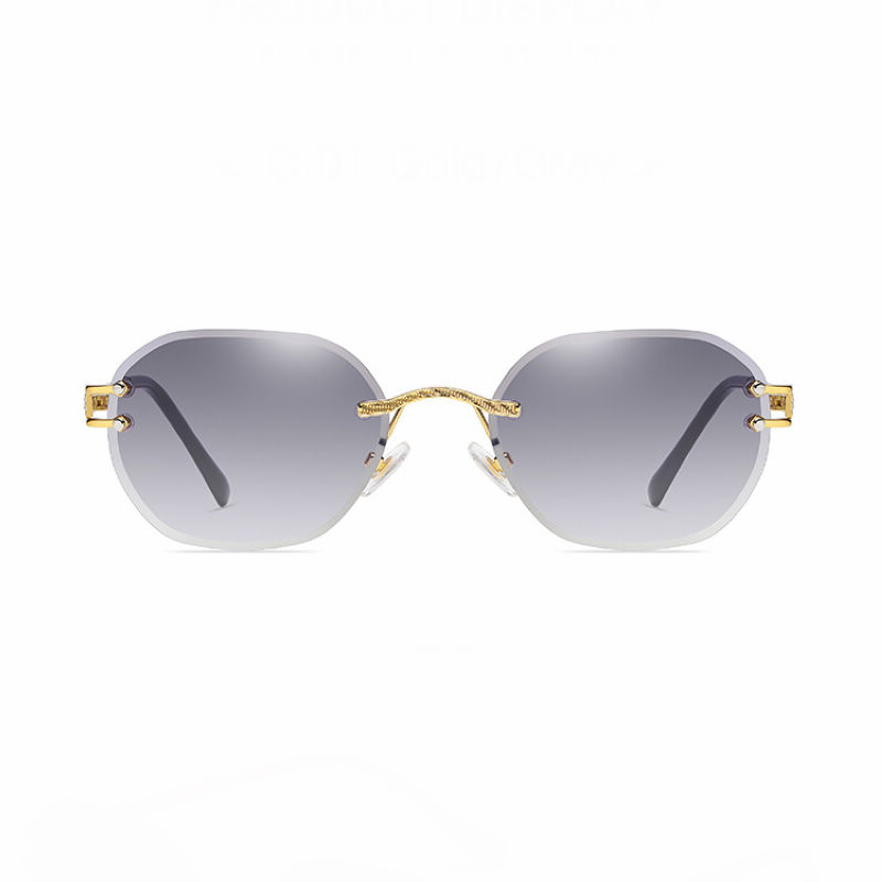 Rimless Geometric Metal Sunglasses Gold-Tone/Gradient Grey
