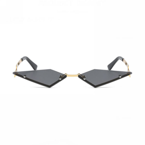 Rimless Geometric Sunglasses Gold-Tone Stepped Arms Grey Lens