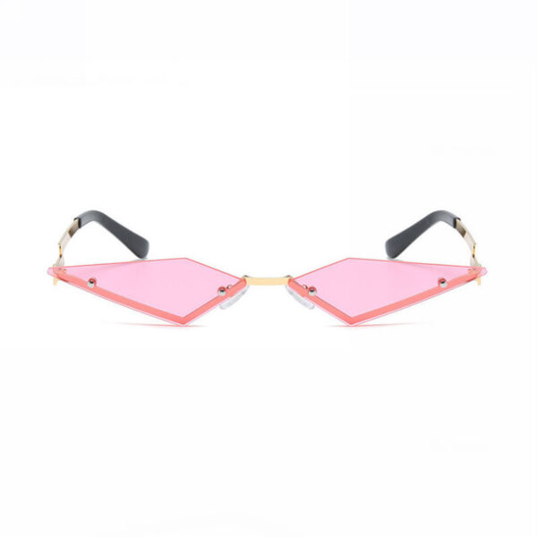 Rimless Geometric Sunglasses Gold-Tone Stepped Arms Pink Lens