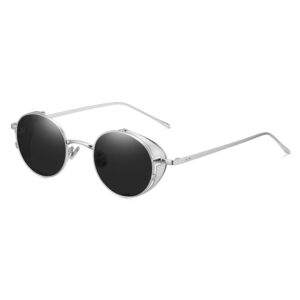 Silver-Tone Oval Steampunk Sunglasses with Mesh Side Shields