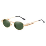 Slim Green Oval Sunglasses with Spring Coil Temple