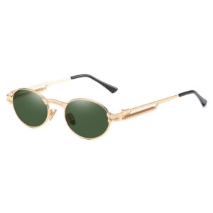 Slim Green Oval Sunglasses with Spring Coil Temple