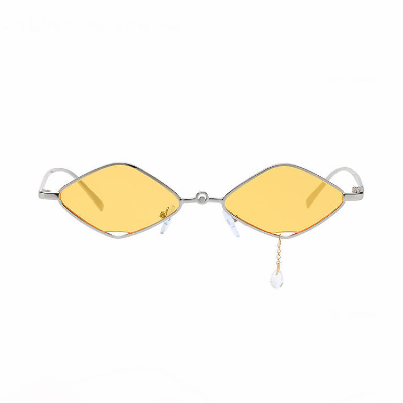 Small Diamond-Shaped Sunglasses with Teardrop-Pendant Silver-Tone/Yellow