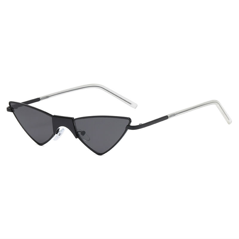 Small Metal Triangle Cat-Eye Sunglasses Black/Grey