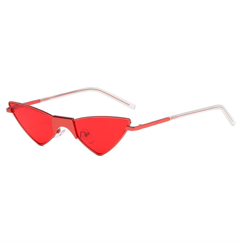 Small Metal Triangle Cat-Eye Sunglasses Red/Tinted Red