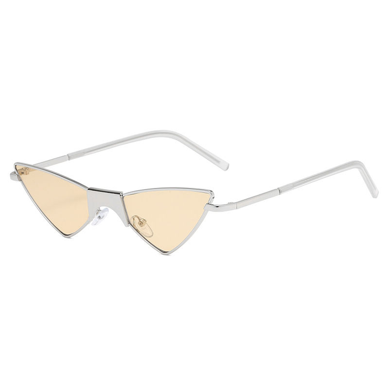 Small Metal Triangle Cat-Eye Sunglasses Silver-Tone/Light Brown