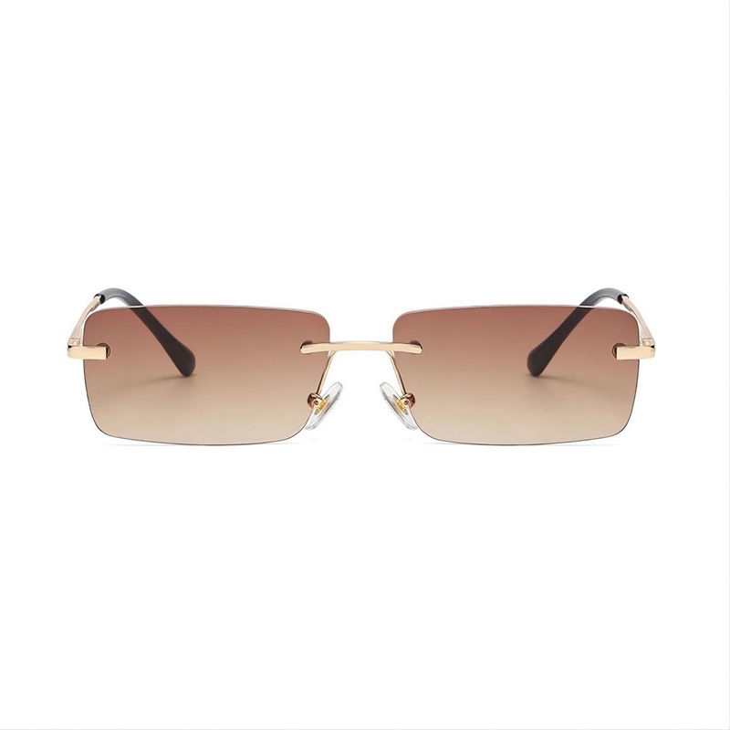 Small Rimless Diamond Cut Rectangle Sunglasses Gold-Tone/Gradient Brown