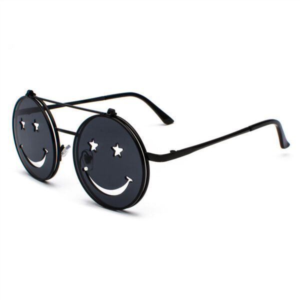 Smiley Flip-Up Sunglasses Metal Round Black/Grey