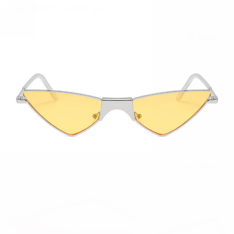 Tinted Yellow Small Metal Triangle Cat-Eye Sunglasses