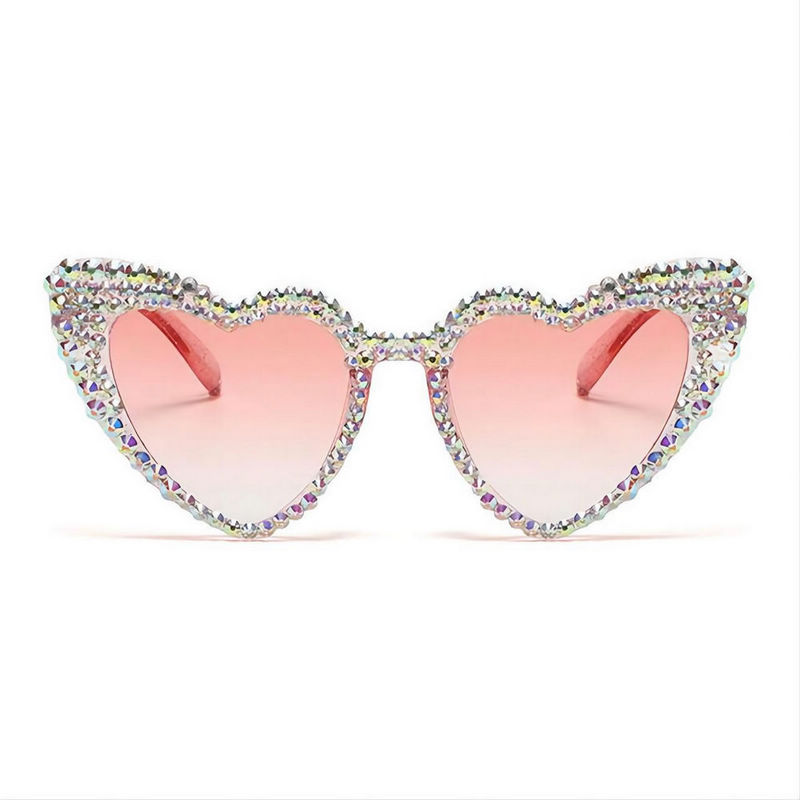 Translucent Pink Heart Sunglasses with Rhinestones Embellished