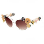 Transparent/Gradient Brown Baroque Flower Embellished Sunglasses