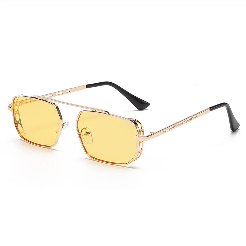 Yellow Cutout Frame Rectangle Flat Top Sunglasses