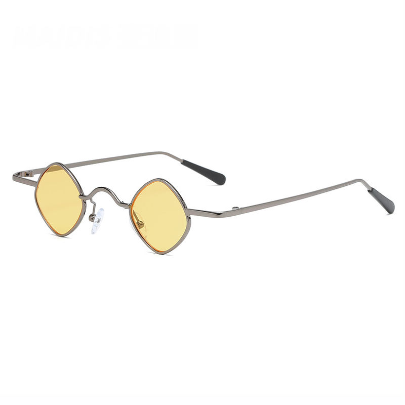 Yellow-Lens Irregular Diamond-Shaped Metal Sunglasses
