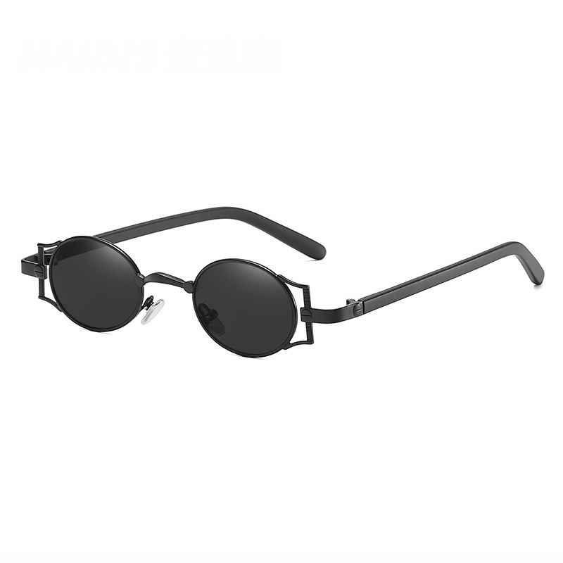 All Black Goth Steampunk Small Oval Sunglasses 90s