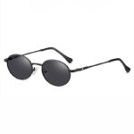 All Black Retro Small Oval Sunglasses Metal Frame