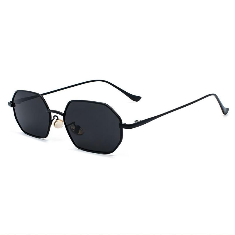 All Black Small Metallic Heptagon Sunglasses