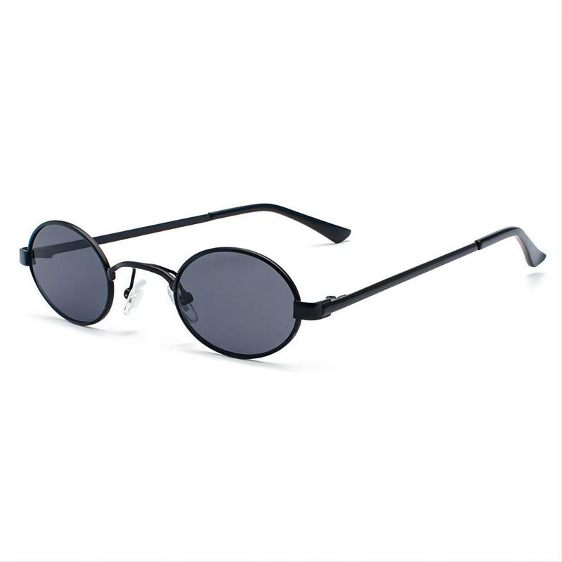 All Black Vintage Oval Small Sunglasses Metal Frame