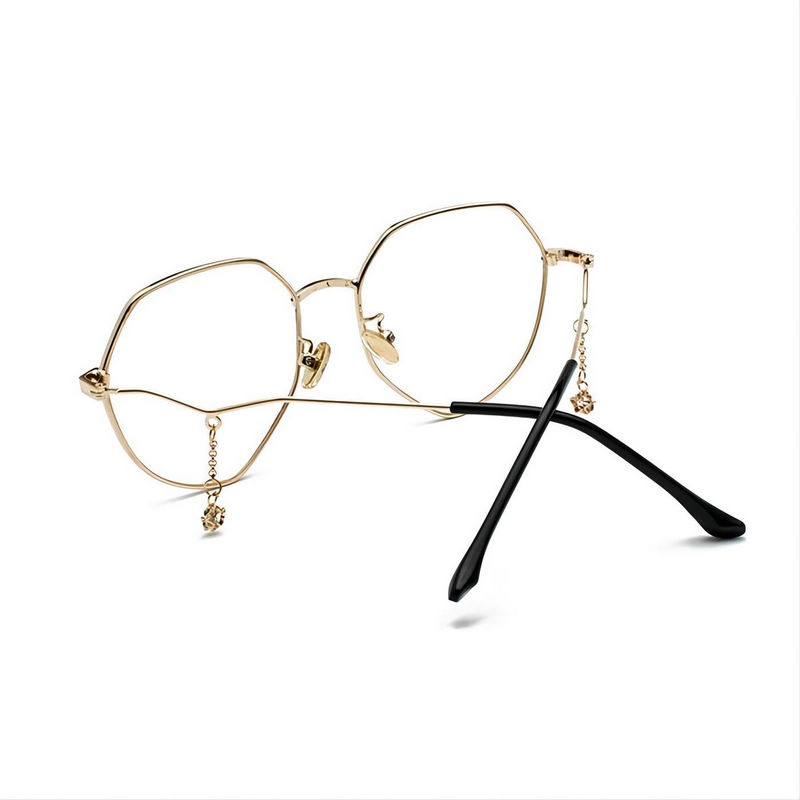 Black Gold Geometric Plain Glasses with Star Pendant