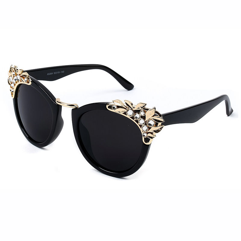 Black/Grey Vintage Rhinestone Cat Eye Sunglasses