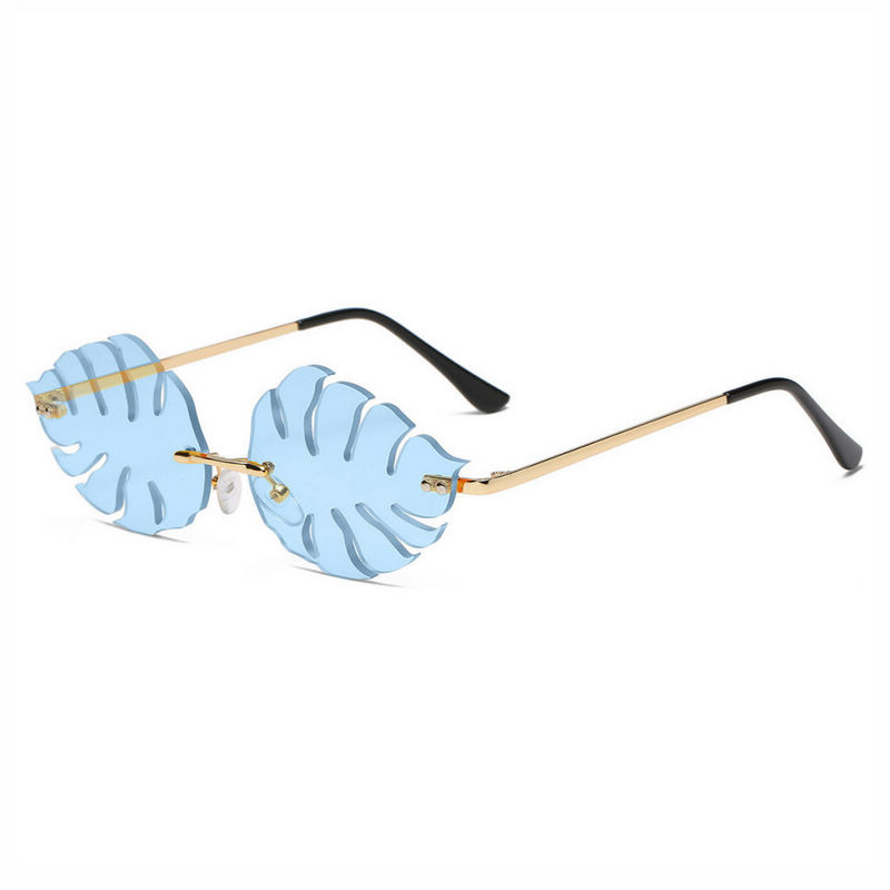 Blue Frameless Tropical Palm Leaf Sunglasses