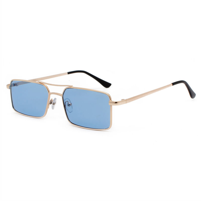 Blue Oversized Square Metal Sunglasses
