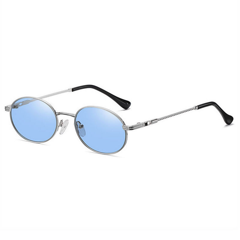 Blue Retro Small Oval Sunglasses Metal Frame