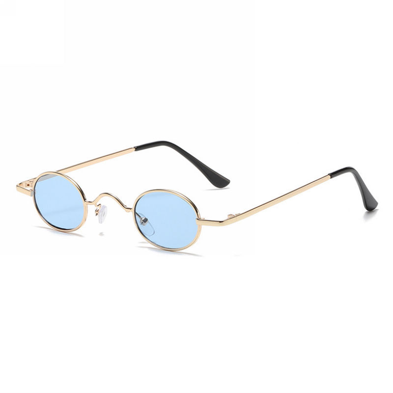 Blue Womens Small Oval Sunglasses Metal Frame