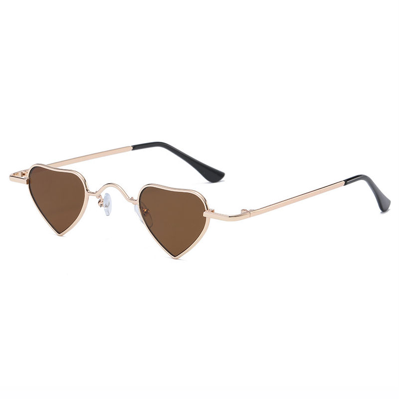 Brown Tiny Heart Sunglasses Metal Frame