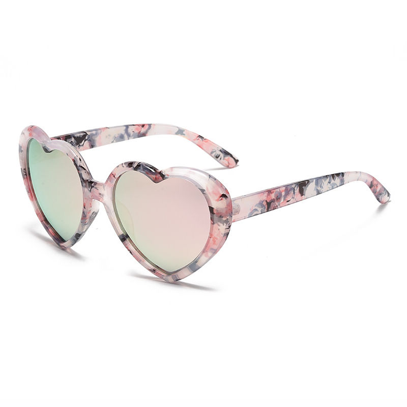 Cute Heart Shaped Sunglasses Floral Plastic Frame