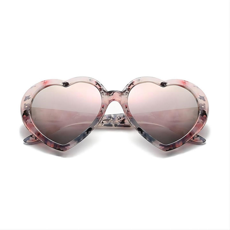 Cute Heart Shaped Sunglasses Plastic Frame Floral/Mirror Pink