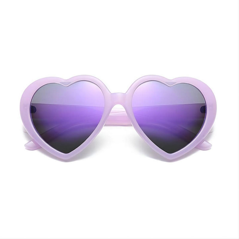 Cute Heart Shaped Sunglasses Plastic Frame Purple Lens