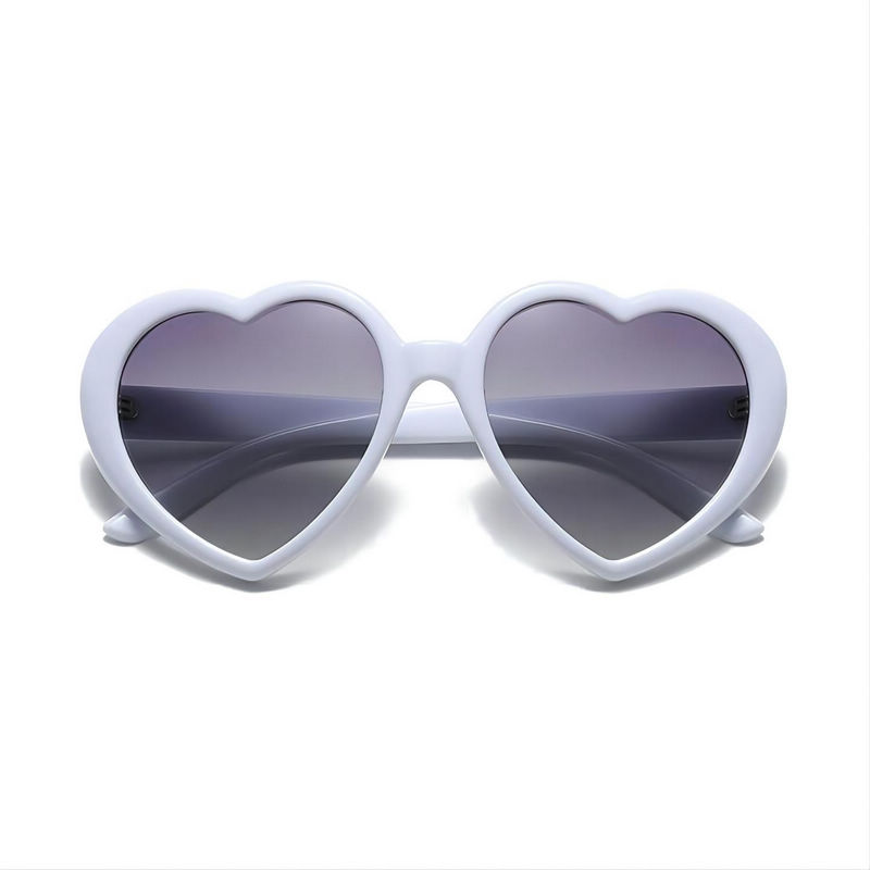 Cute Heart Shaped Sunglasses Plastic Frame White/Gradient Grey