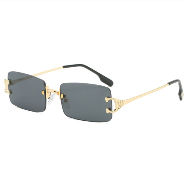 Diamond Cut Small Rectangle Lens Rimless Sunglasses Gold-Tone/Grey