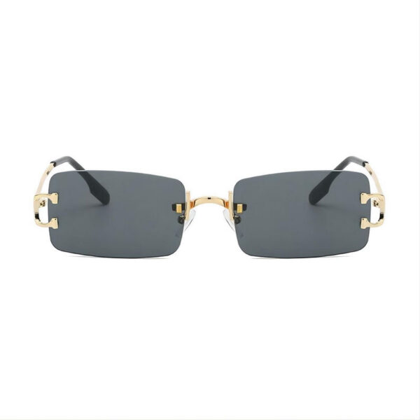 Diamond Cut Small Rectangle Lens Rimless Sunglasses Grey