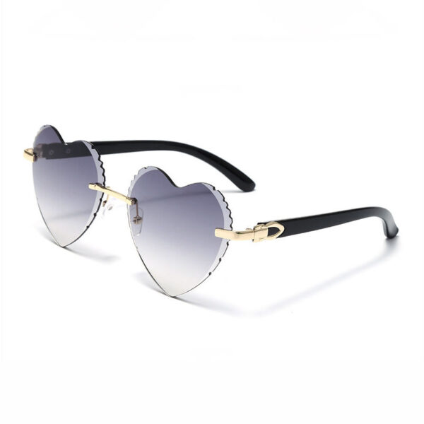 Diamond Cutting Rimless Heart Sunglasses Gold-Tone/Gradient Grey