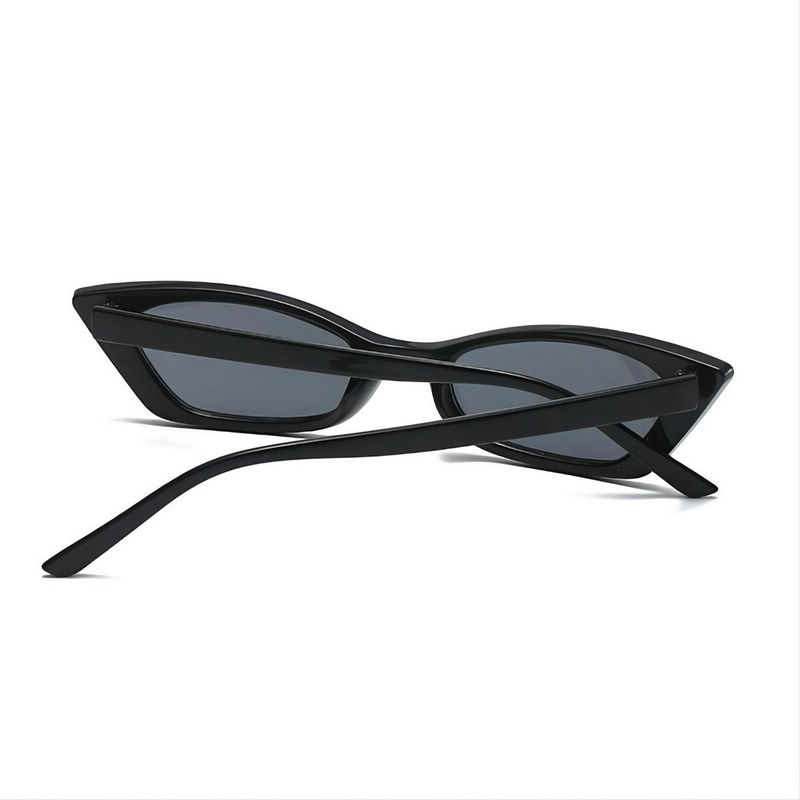 Diamond Rectangular Cat Eye Sunglasses Black Frame Grey Lens