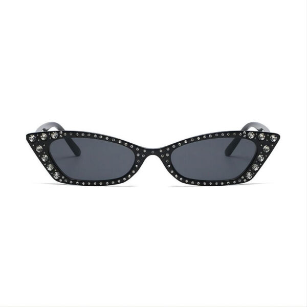 Diamond Rectangular Cat Eye Sunglasses Shiny Black/Grey