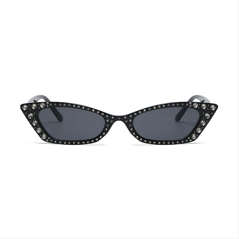 Diamond Rectangular Cat Eye Sunglasses Shiny Black/Grey