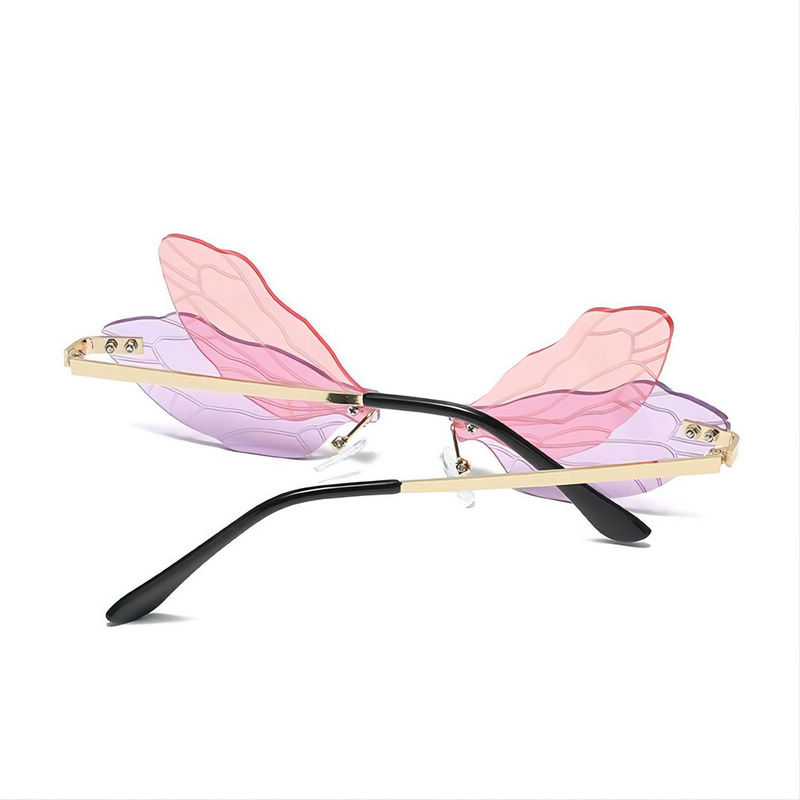 Dragonfly Wing Sunglasses Gold Frame Pink Purple Lens