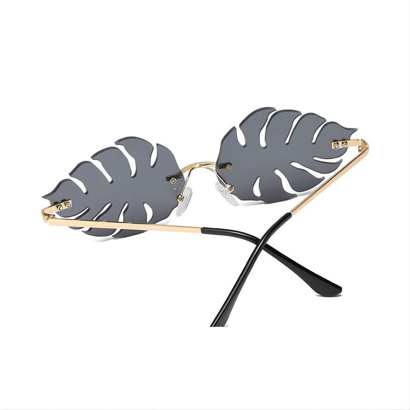 Frameless Tropical Palm Leaf Sunglasses Gold Metal Arms