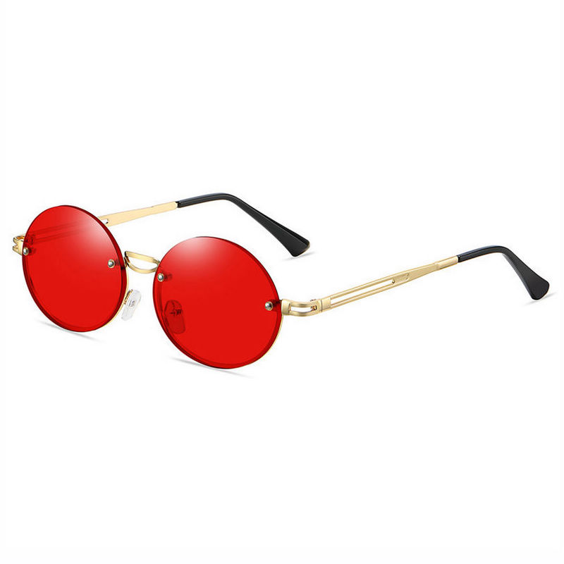 Frameless Women's Small Round Red Lens Sunglasses