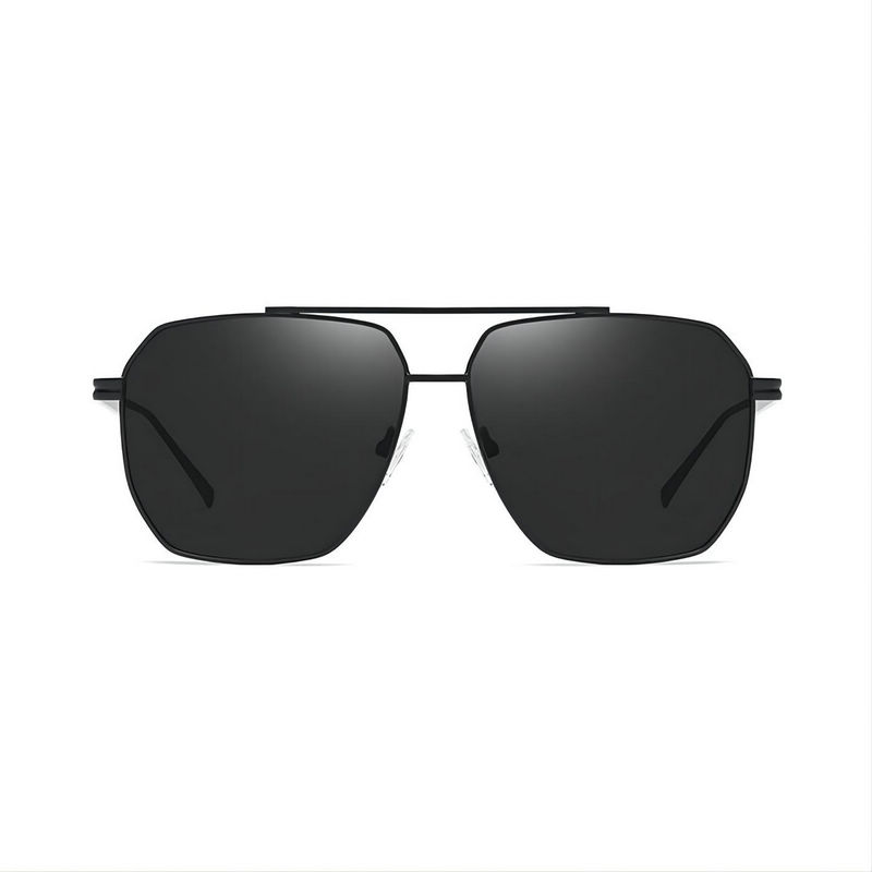 Geometric Metal Wire Polarized Pilot Sunglasses Black/Grey