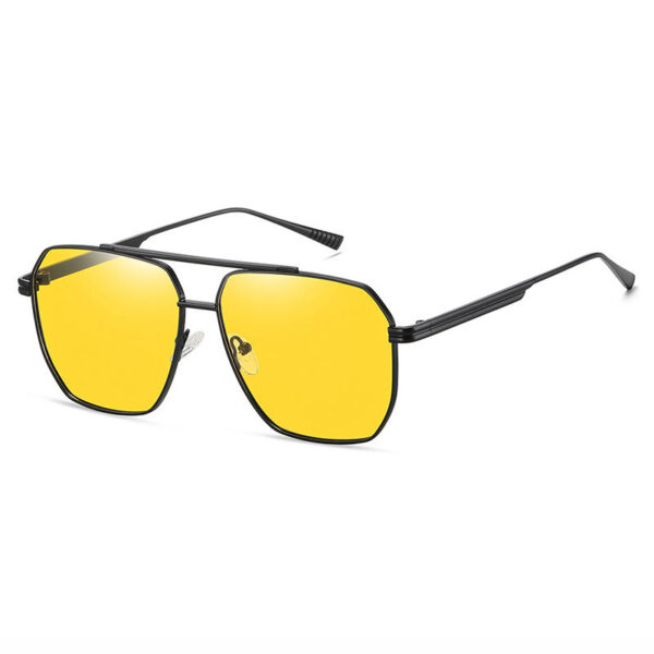 Geometric Metal Wire Polarized Pilot Sunglasses Black/Yellow