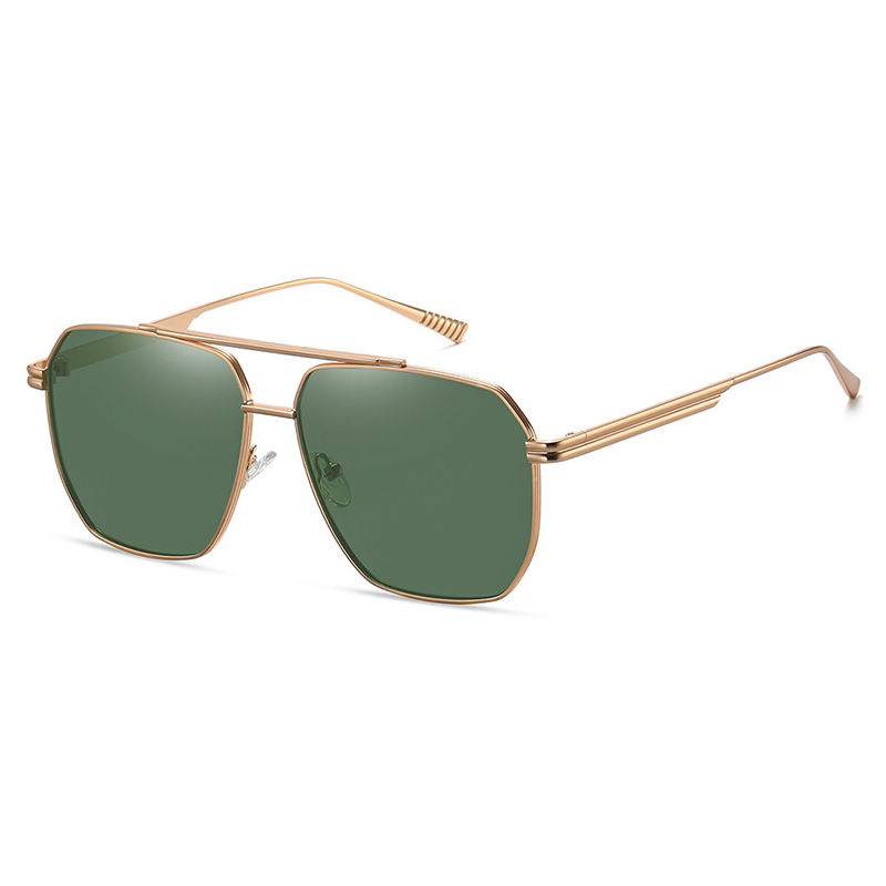 Geometric Metal Wire Polarized Pilot Sunglasses Gold-Tone/Green