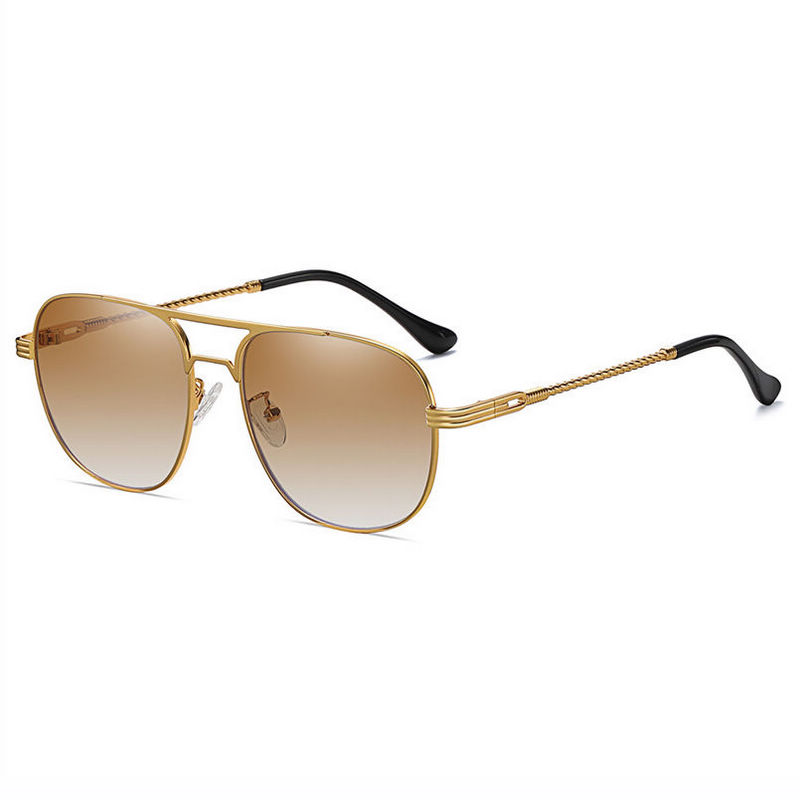 Gold-Tone Metal Pilot Frame Gradient Brown Sunglasses