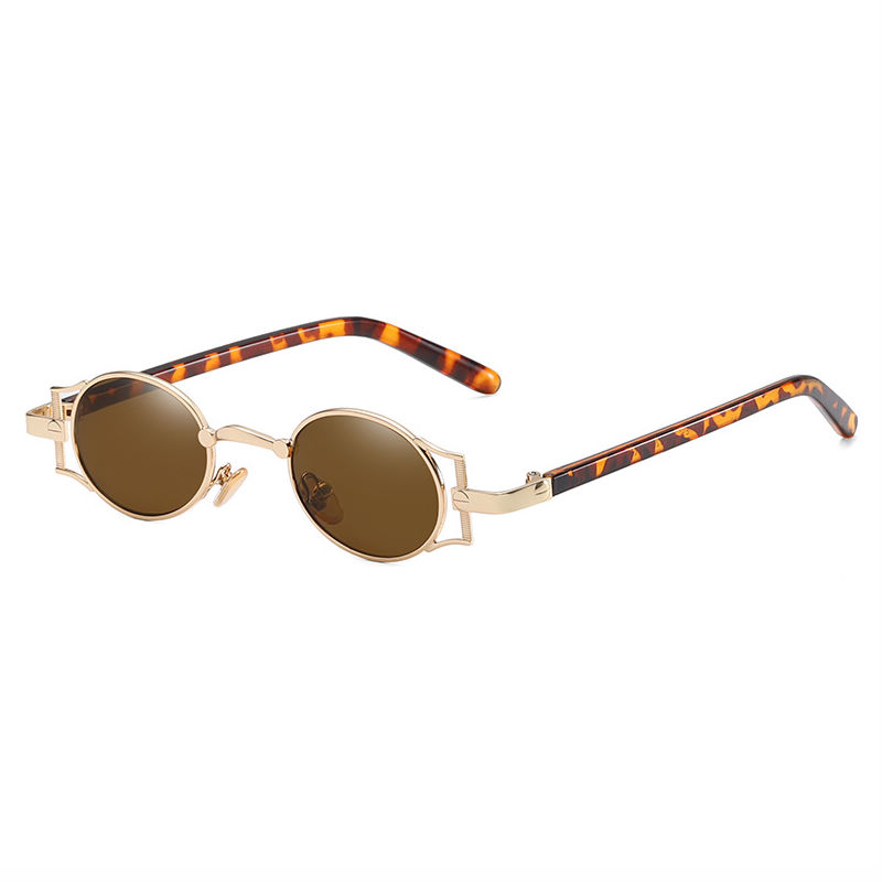 Goth Steampunk Small Oval Sunglasses 90s Gold-Tone/Brown