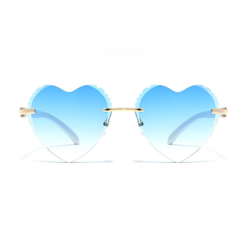 Gradient Blue Diamond Cutting Rimless Heart Sunglasses